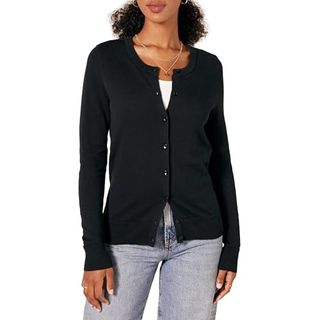 Amazon Essentials Women's Lightweight Crewneck Cardigan Sweater (available in Plus Size), Black, Small