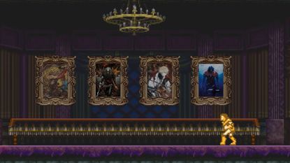 Castlevania art on a wall with a NES sprite for Simon Belmont seen in Castlevania's 40th anniversary video.