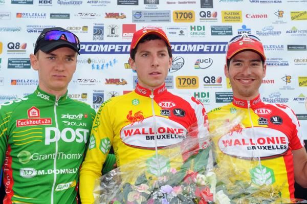 Zellik - Galmaarden top 3 (l-r): Mark McNally, 2nd; Gaetan Bille, 1st; Fabio Polazzi, 3rd.