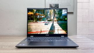 MSI Prestige 16 AI EVO (2025) review unit on desk