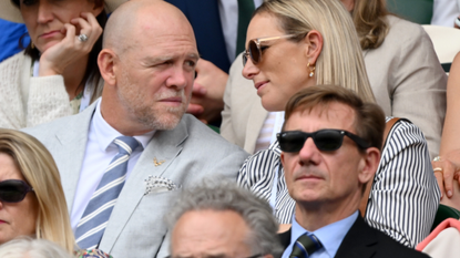 Mike Tindall and Zara Tindall attend day ten of the Wimbledon Tennis Championships at the All England Lawn Tennis and Croquet Club on July 12, 2023 in London, England.