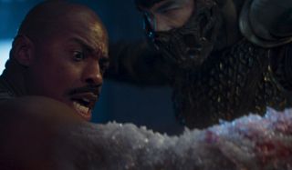Jax getting his arm frozen off by Bi-Han Mortal Kombat