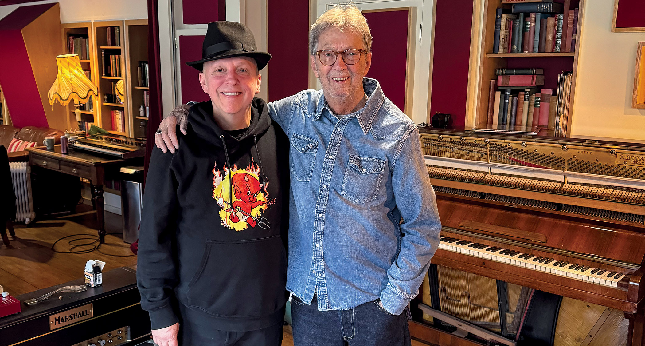Stephen Dale Petit and Eric Clapton photographed together in the studio