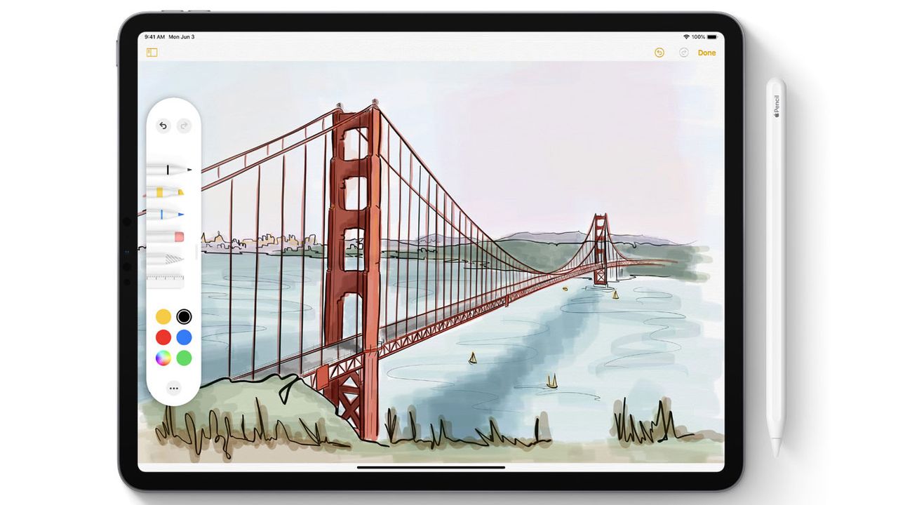 The new tool palette for the Apple Pencil, which can be dragged anywhere on the screen. Image credit: Apple