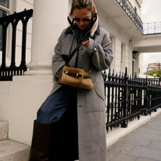 @mijaporter wears satin trousers and coat