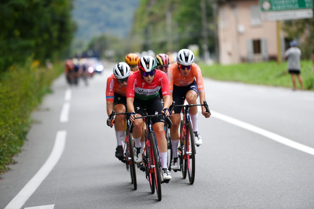 ALPE DHUEZ FRANCE AUGUST 18 Blanka Vas of Hungary and Team SD Worx Protime competes during the 3rd Tour de France Femmes 2024 Stage 8 a 1499km stage from Le GrandBornand to Alpe dHuez 1828m UCIWWT on August 18 2024 in Alpe dHuez France Photo by Alex BroadwayGetty Images