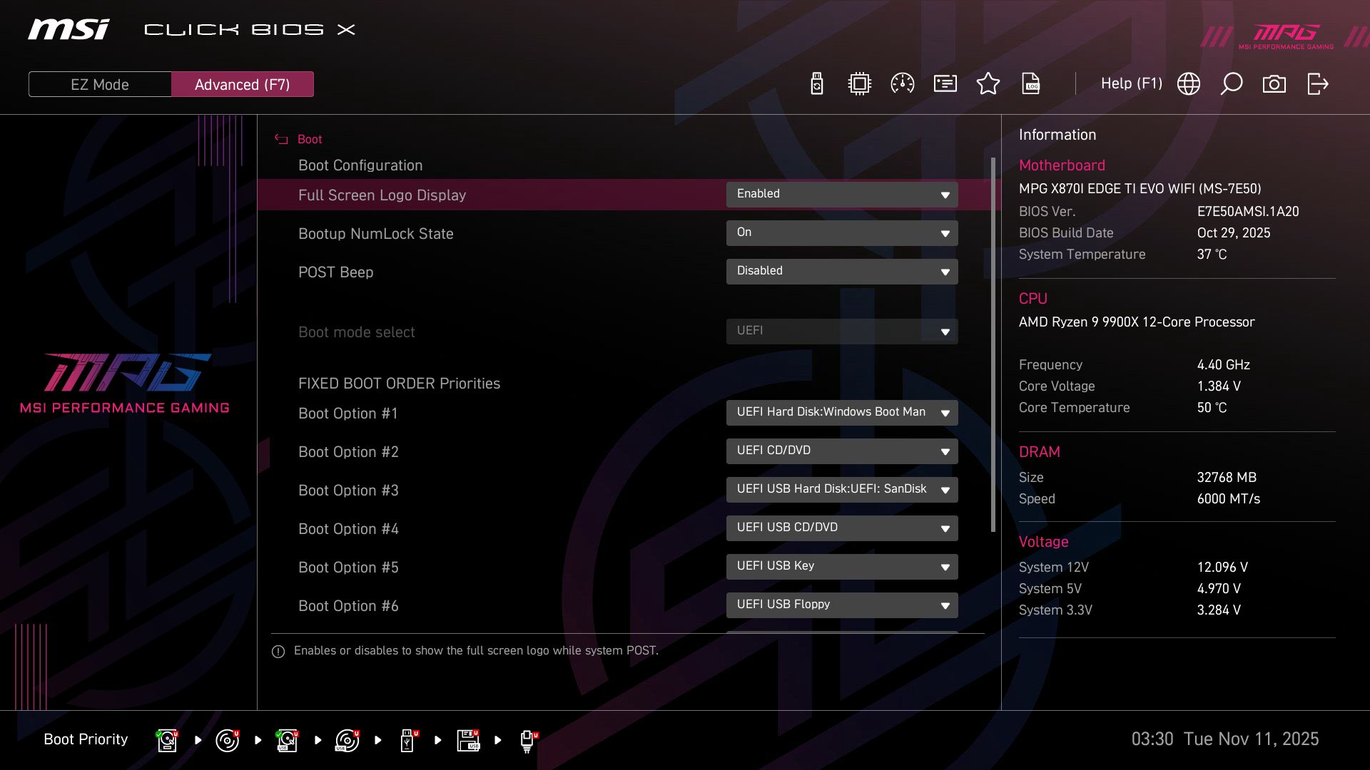 MSI X870I Edge Ti Evo Wifi - BIOS