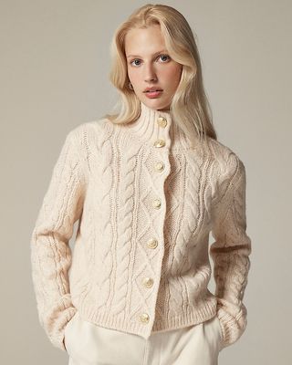 Cable-Knit Turtleneck Cardigan Sweater