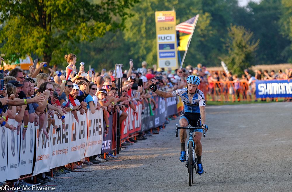 Kevin Pauwels (BEL) waves to the enthusiastic crowd as he finishes in second place