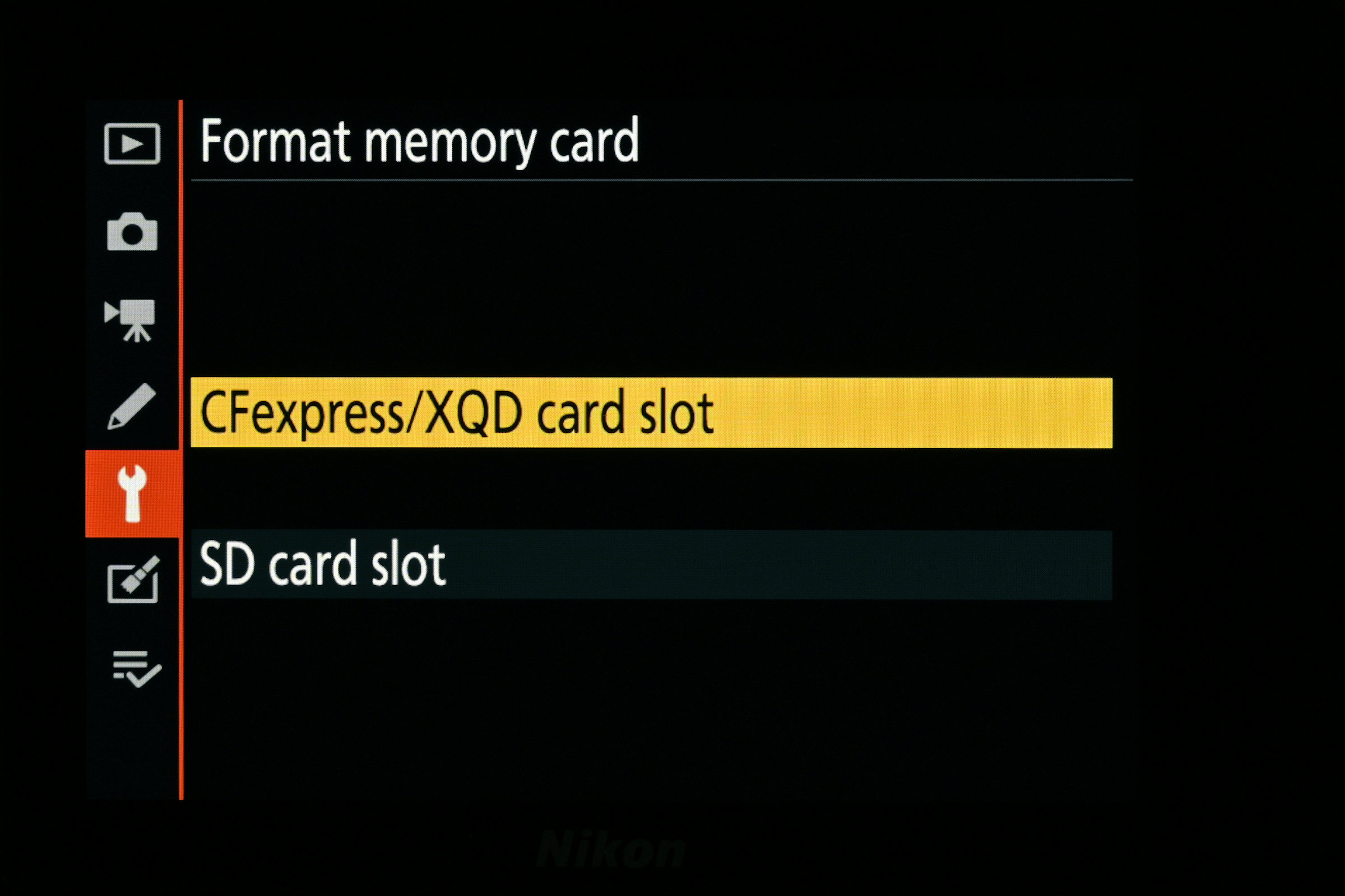 Nikon menu screens for dual memory cards