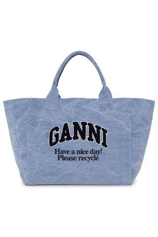 Ganni Blue Oversized Canvas Tote Bag