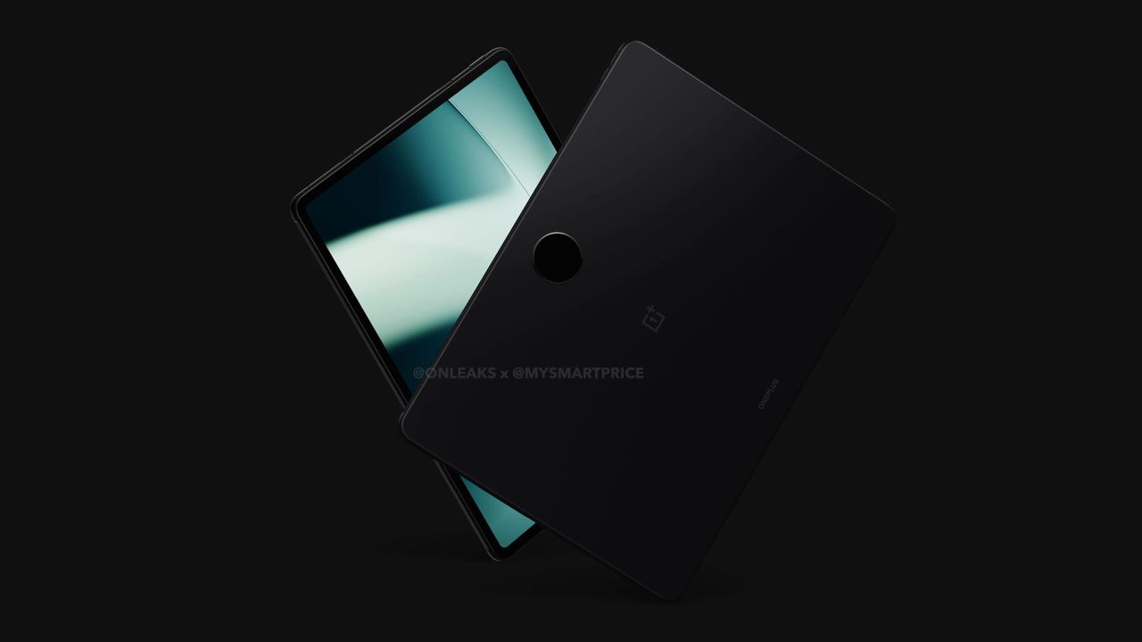 A render of the OnePlus Pad, in black on a black background