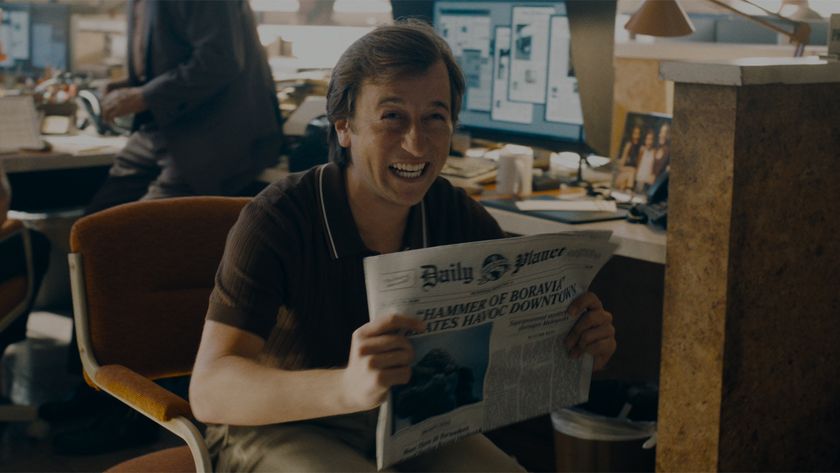 Skyler Gisondo as Jimmy Olsen happy in Superman