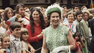 Queen Elizabeth II meets the crowds during her royal tour of New Zealand, 1977.