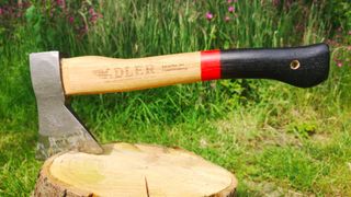 Adler 1919 Rheinland hatchet stuck in tree stump