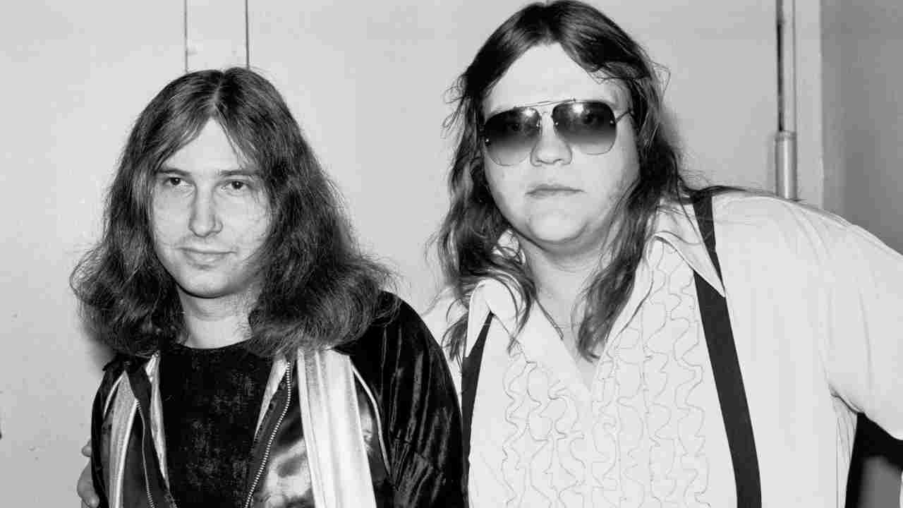 Jim Steinman and Meat Loaf posing for a photograph in 1977