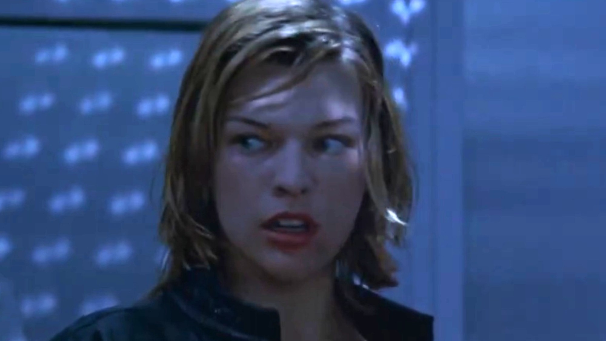 A confused Milla Jovovich in Resident Evil