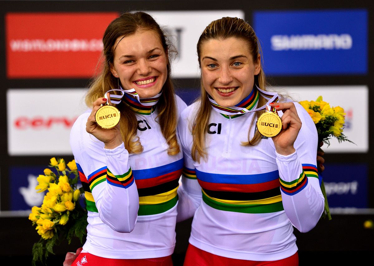 Anastasiia Voinova and Daria Shmeleva were all smiles after they were awarded the team sprint gold medal