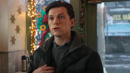 Tom Holland is shown in a scene from Spider-Man: No Way Home.
