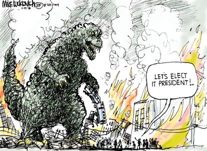 Political cartoon U.S. Donald Trump Godzilla new president elect