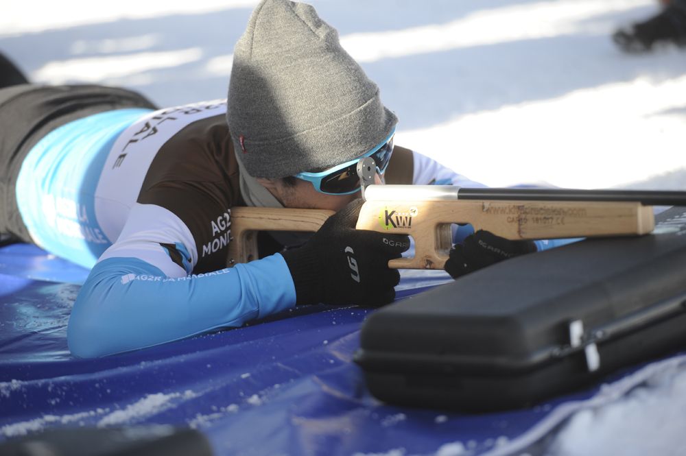 One of the riders takes aim at the targets