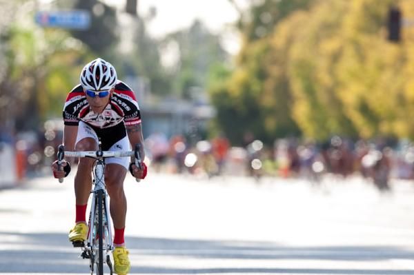 Luis Amaran (Jamis-Sutter Home) tries going solo with a couple laps left.