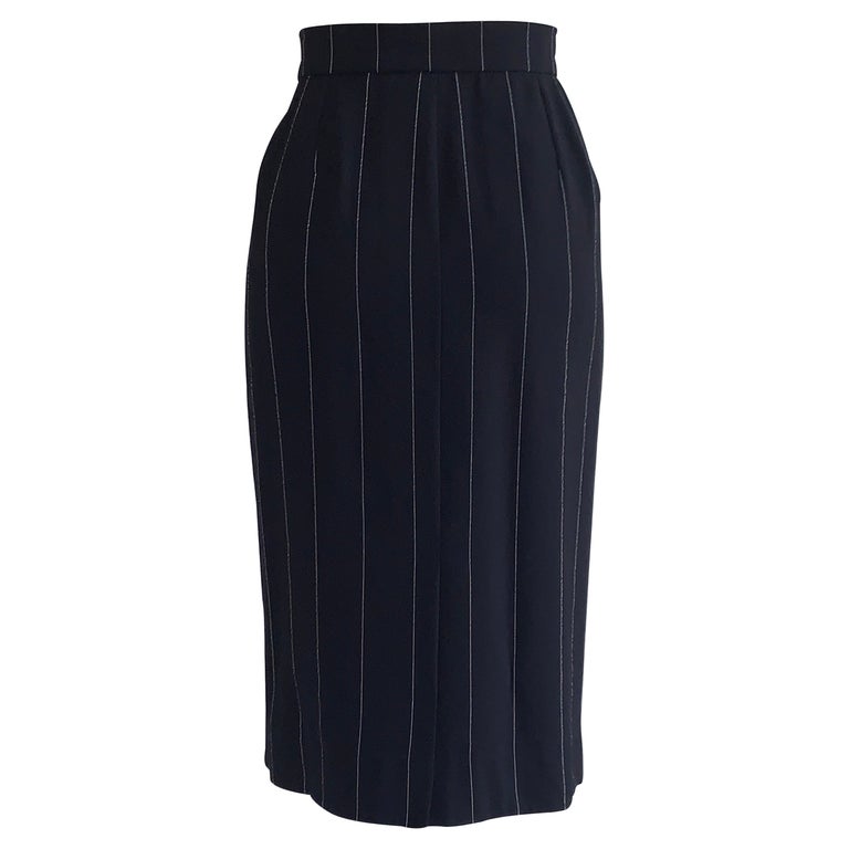 Yves Saint Laurent Encore Navy Blue Pinstripe Pencil Skirt 1990s