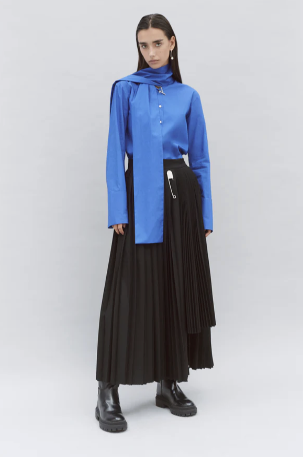 LAURA PITHARAS, Black Wool Contrast Pleated Skirt