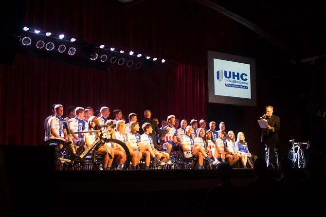 The team takes to the stage for the presentation