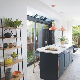 kitchen extension with island and glazed lean-to
