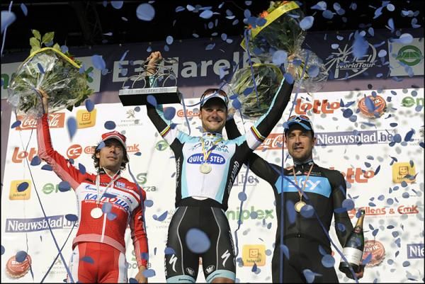 E3 Prijs Vlaanderen-Harelbeke podium (l-r): Oscar Freire, Tom Boonen and Bernhard Eisel