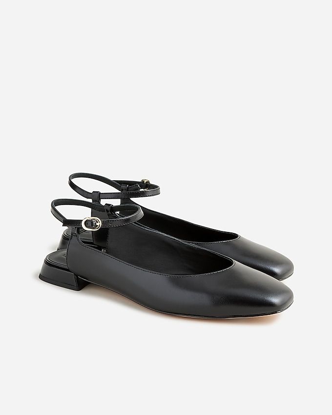 Ankle-Strap Flats in Leather
