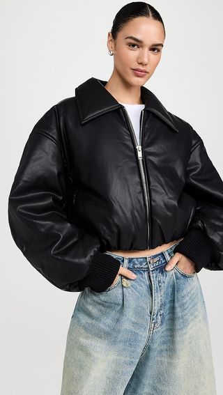 Pixie Market Leather Bomber Jacket