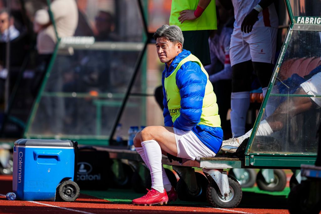 Kazu Miura of UD Oliveirense during the Liga Portugal SABSEG match between Academico de Viseu and UD Oliveirense at Estádio Municipal do Fontelo on February 18, 2024 in Viseu, Portugal. (Photo by Pedro Loureiro/Eurasia Sport Images/Getty Images)