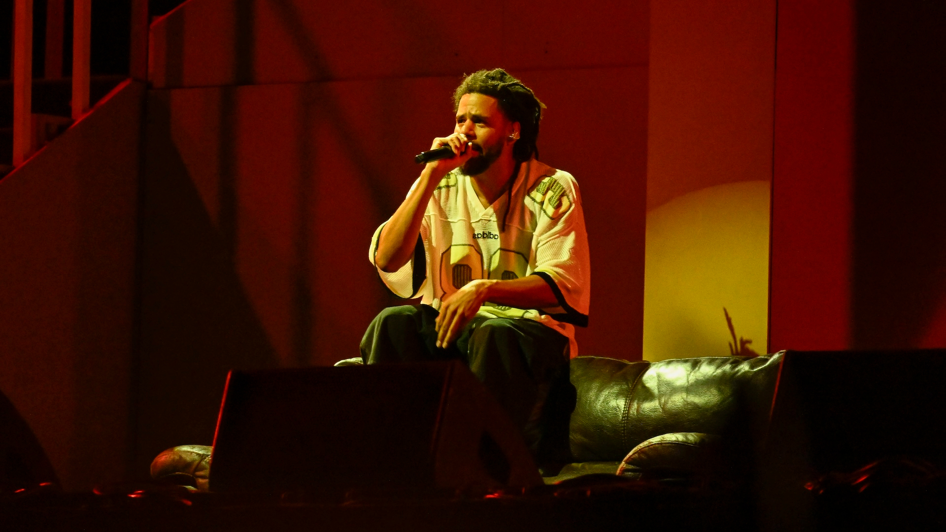 J. Cole performs during the 2025 Dreamville Music Festival at Dorothea Dix Park on April 06, 2025 in Raleigh, North Carolina