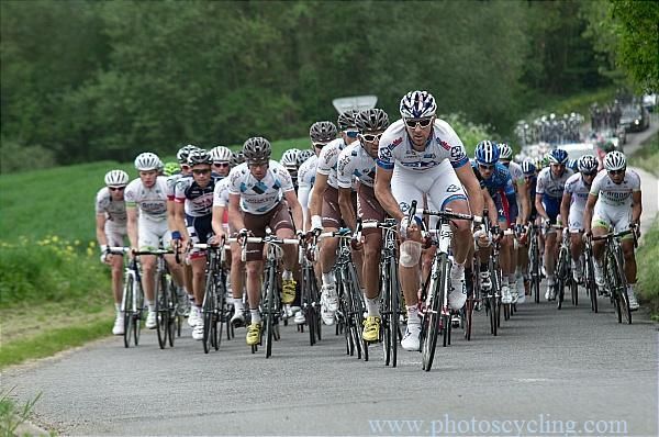 David Boucher (FDJ-Bigmat) heads the peloton as they work to chase down the breakaway.
