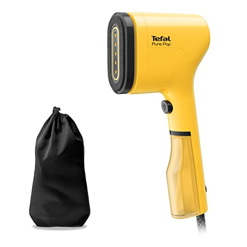 Tefal Pure Pop Slim Handheld Clothes Steamer, No Ironing Board Needed, Ready to Use in 15 Seconds, 70ml Detachable Water Tank, Travel Iron, Garment Steamer, Yellow, Dt2026