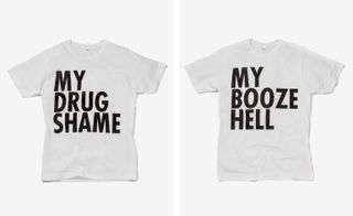 Left image, 'My Drug Shame' T-shirt, Right image 'My Booze Hell' T-shirt