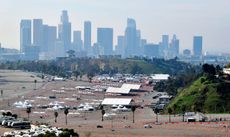 A COVID-19 vaccination site at Dodger Stadium in Los Angeles, California on February 11, 2021.