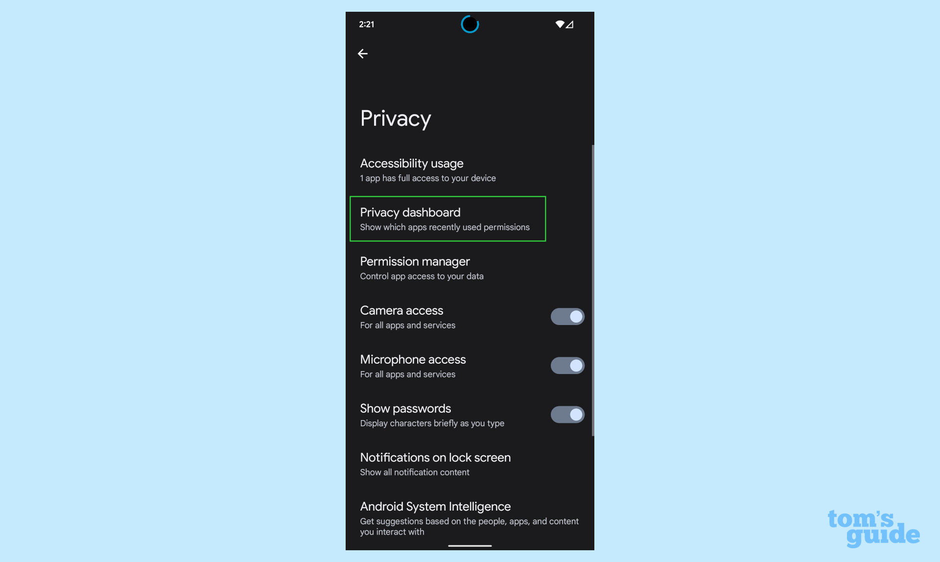 как получить доступ к панели мониторинга конфиденциальности на Android 12: шаг 2
