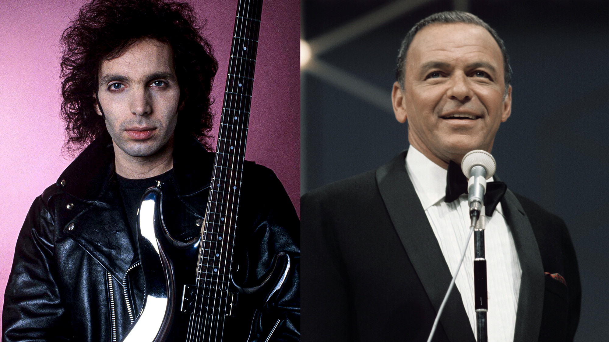 LEFT: Joe Satriani in the 1980s. RIGHT: LOS ANGELES - AUGUST 15: Frank Sinatra performs on the television special 'Francis Albert Sinatra Does His Thing' on August 15, 1968, (the program aired November 25, 1968) in Los Angeles 