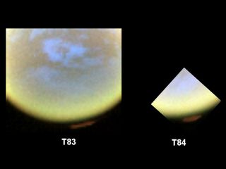 False-color images from NASA's Cassini spacecraft show the development of a hood of high-altitude haze ­- which appears orange in this image -- forming over the south pole of Saturn's moon Titan.