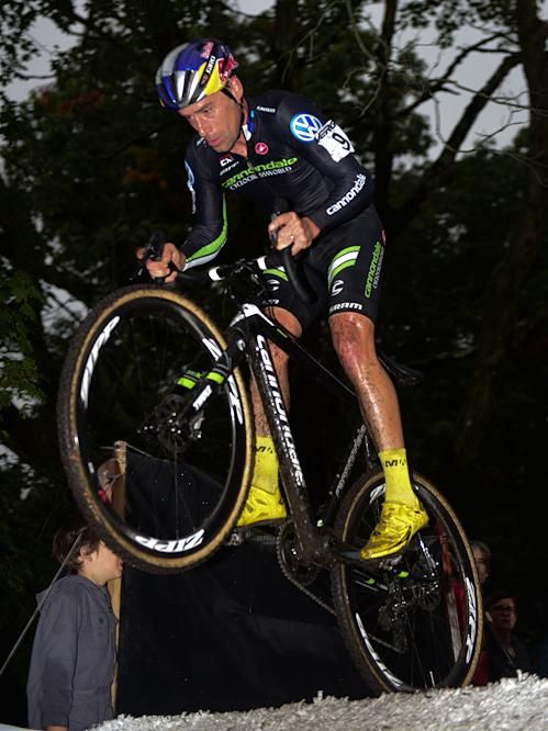 Tim Johnson (Cannondale) flying off one of the ramps with two laps to go