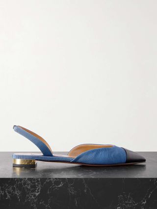 Milanese Leather-Trimmed Grosgrain Slingback Flats