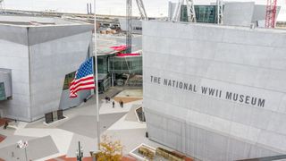 An aerial shot of the National WWII Museum in New Orleans, USA