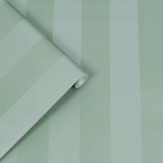 Laura Ashley Lille Pearlescent Stripe Jade Green Wallpaper