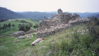 The ruins of the monastery are on the middle of the three prominent peninsulas at Chalkidiki. Archaeologists think it was destroyed by fire during a raid in the 14th century.