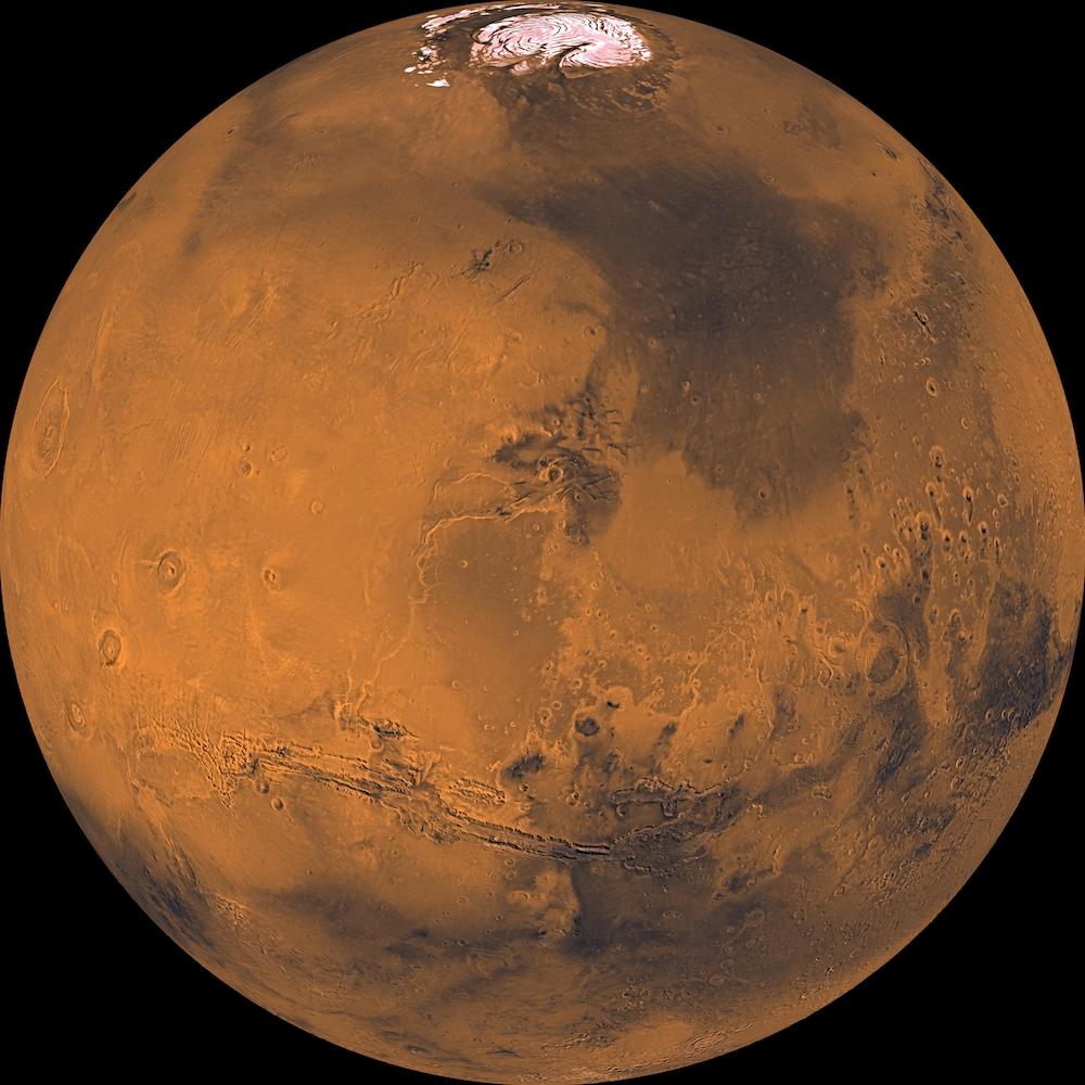 Mars as seen by NASA&#039;s Viking 1 orbiter.