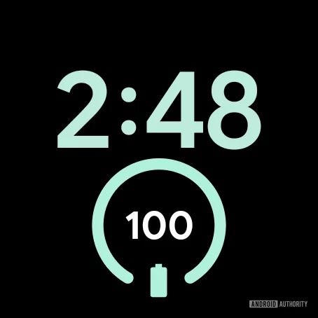 Pixel Watch 2 watch face showing the battery life in a circular complication slot