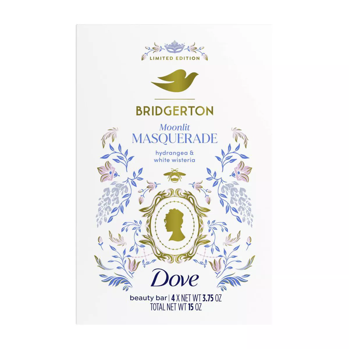 Dove Beauty Limited Edition Bridgerton Bar Soaps - Moonlit Masquerade - Hydrangea U0026#38; White Wisteria Scent - 15oz/4ct